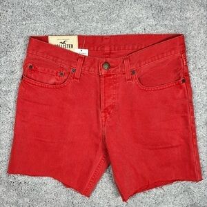 Hollister Shorts Mens 30 Denim Skinny Jean Cut Offs Red Distressed Button Fly